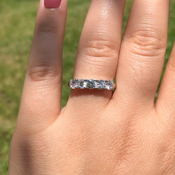 925 Sterling Silver Half Round CZ Eternity Band - Picture 4 of 9